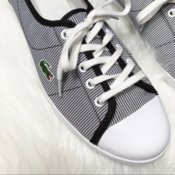 SOLD-Lacoste Pinstripe Canvas Lace Up Sneakers - Picture 2 of 8